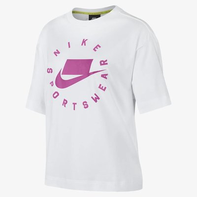 GOSPEL【Nike Sportswear 】白/桃紅 Logo 短T 女款 AT0565-100