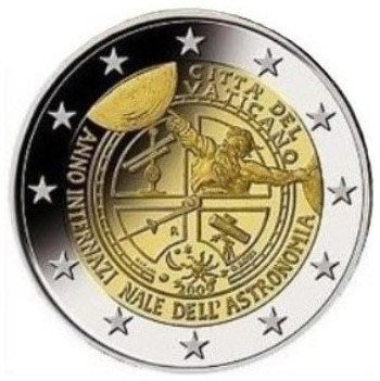 【熱賣精選】梵蒂岡 2009年 國際天文年 2歐元 雙金屬 紀念幣（裸幣）全新 UNC