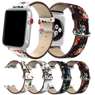 Apple Watch Series 5 4 3 2 1 手錶更換錶帶的花卉皮革錶帶