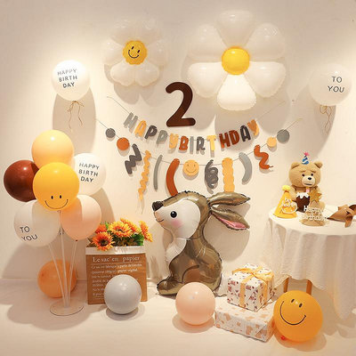 韓國ins雛菊花兒童生日派對布置男女寶寶周歲氣球背景墻場景裝飾半米潮殼直購