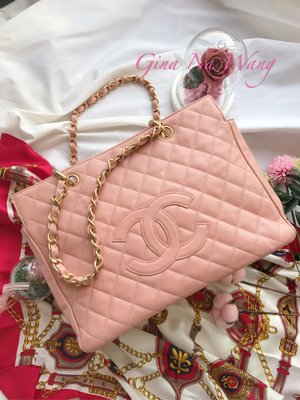 Chanel vintage GST 櫻花粉色肩背包荔枝皮/手提包