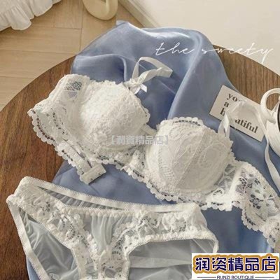 【潤資精品店】【法式內衣套裝】夏季法式半杯透氣性感蕾絲內衣內衣小胸集中爆乳套裝薄款少女內衣套裝