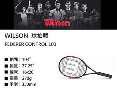 【WILSON威爾勝】FEDERER CONTROL 103 網球拍(含線/握把布) WRT5768002