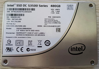 Intel/英特爾  S3500  480G SATA 固態硬碟