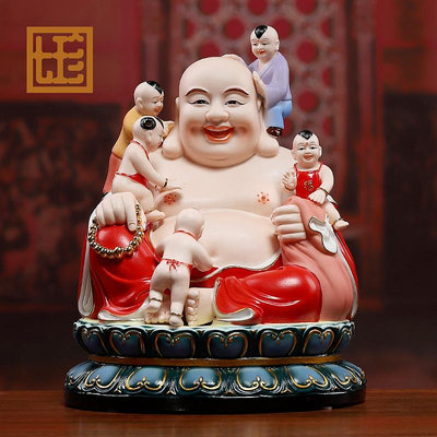 七珍 陶瓷五子彌勒佛像大肚笑佛彌勒佛 家用供奉佛像擺件德化白瓷173
