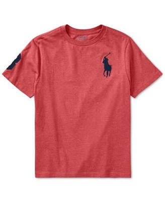 【Polo Ralph Lauren】大男童短袖T恤 刺繡大馬 數字3 純棉素面短t 圓領短袖T恤 潮T 朱紅色