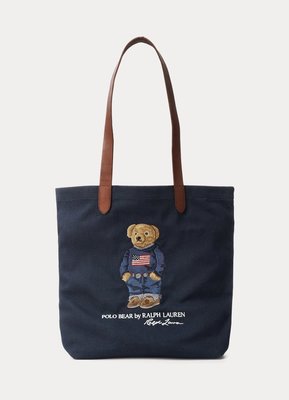 Polo Ralph Laure by polo Till Shopper Tote 新款polo熊 刺繡皮革購物袋 手提袋 深藍色 全新正品 美國帶回 有內袋