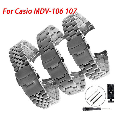 22 毫米錶帶卡西歐 MDV107-1A MDV106-1A 手錶手鍊潛水鋼金屬錶帶替換卡西歐腕帶