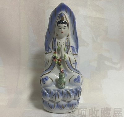 陶瓷佛像收藏七八十年代庫存青花手繪觀音菩薩保佑平安擺件