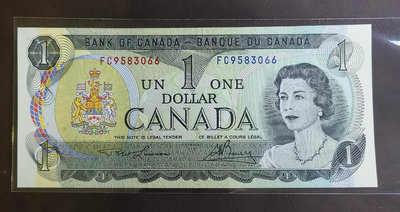 【二手】 加拿老紙幣1973年1加元（已停止流通），全新挺版，尾號：6543 錢幣 紙幣 硬幣【奇摩收藏】