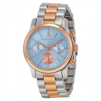 [永達利鐘錶 ] MICHAEL KORS 手錶 半玫瑰金三眼藍面腕錶 38mm MK6166