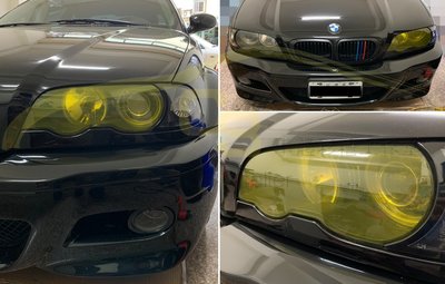 【C3車體彩繪工作室】BMW 寶馬 E46 CI 雙門前期 專用 大燈 改色 貼片 變色 貼紙 造型 車標 改裝 車用膜