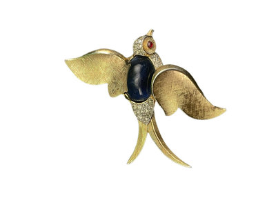Trifari藍月光石燕子胸針26