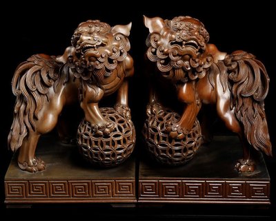 【啟秀齋】李松林 對獅木雕作品《雙獅戲球》國家重要民族藝師 教育部薪傳獎得主