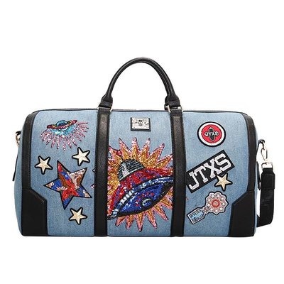 香港JTXS潮牌時尚流行亮片徽章手提單肩斜跨行李包