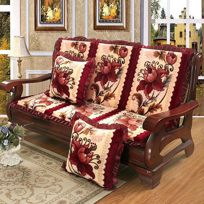 新品熱賣 居家沙發套 沙發墊 高質感沙發墊✤✌實木沙發墊加厚海綿連體組合三人紅木單人坐墊帶靠背老式木椅墊