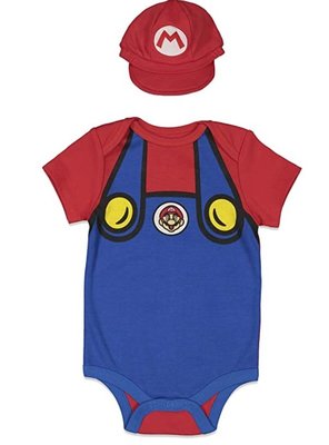 預購 Super Mario 瑪莉兄弟 童裝 可愛包屁衣 衣服+帽子 角色扮演