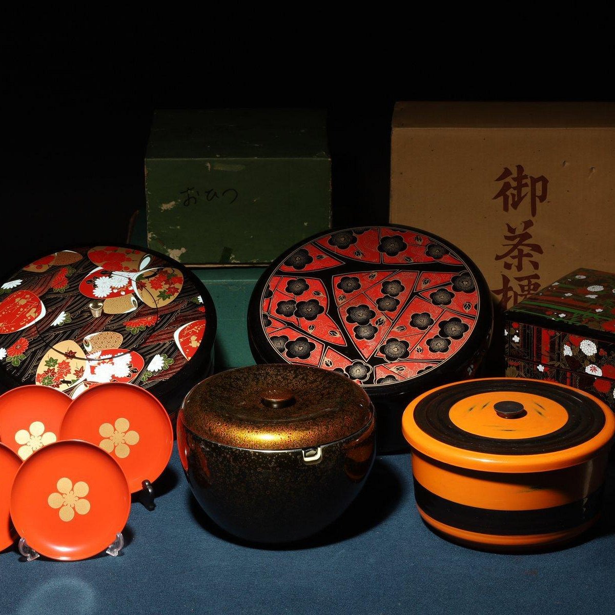 4/8結標各式未使用日本漆器茶餅盒重箱六件B040058 -漆碗漆盤漆盒茶箱 