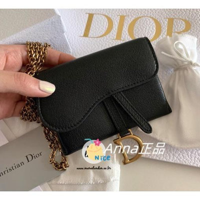 Anna二手Dior Saddle Nano 手袋 黑色 S5654CCEH 錢包 鏈條迷離卡包皮夾 證件鏈條包
