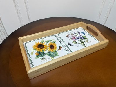 《齊洛瓦鄉村風雜貨》花卉磁磚木框托盤 33*18cm兩片磁磚木框托盤 - 英國Portmeirion植物園系列