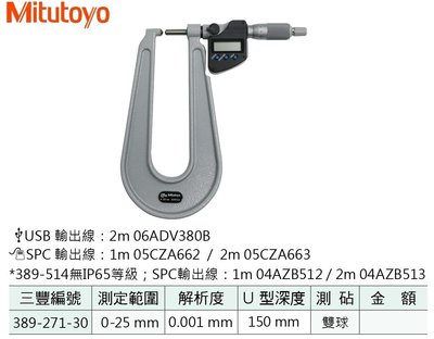 日本三豐Mitutoyo 389-271-30 數位式U型外徑測微器 測定範圍:0-25mm 解析度:0.001mm