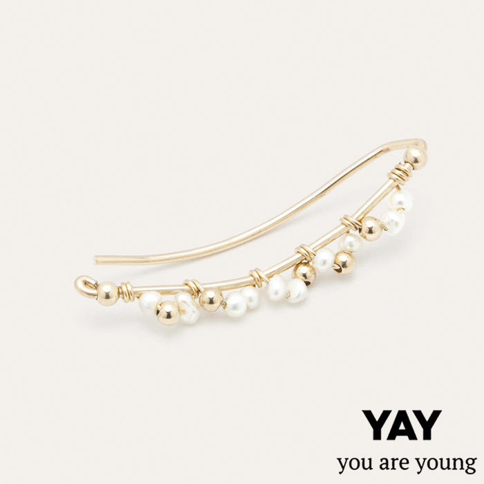 YAY You Are Young 法國品牌 Fleurie 金色星辰豆豆珍珠耳環 貼合耳廓耳環 大版