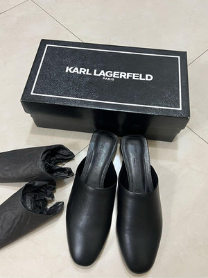 ［全新正品］KARL LAGERFELD 卡爾 黑色真皮穆勒鞋 懶人鞋7號