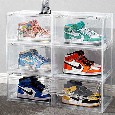 廠家出貨goto亞克力透明側開鞋盒球鞋展示磁吸收納盒子塑料鞋櫃鞋牆