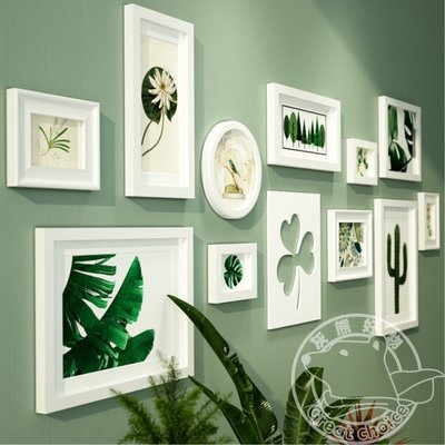 【灰熊好物】實木照片牆 相片牆 相框牆 結婚居家裝潢掛畫掛飾 歐式清新綠色植物圖案 #9304