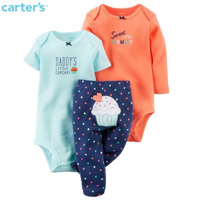 【Baby's closet】全新Carter's美國正品 冰淇淋圖案短、長袖包屁衣+長褲三件組3M-24M Gap