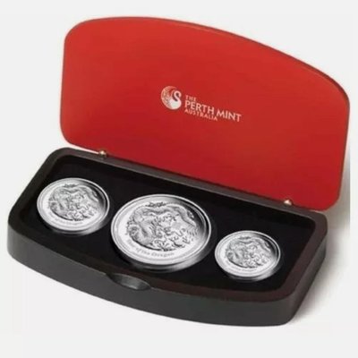 澳洲 紀念幣 2012 3.5oz 龍年生肖套幣組(Dragon 3 coin set) 銀幣 原廠原盒