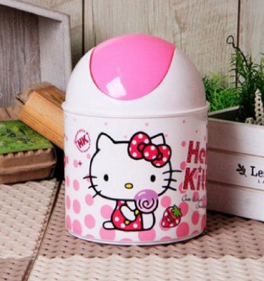 【正版】韓國 Hello Kitty 桌上型 旋蓋 垃圾桶