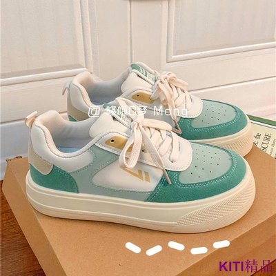KITI精品（1-3天出貨）奶綠色鞋子女2022年新款設計感小眾女生百搭休閒德訓板鞋 大尺碼運動 氣墊鞋女鞋 韓國女鞋鞋