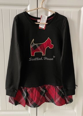 二手極新Scottish House 經典黑色紅黑格大狗下擺拼接格紋棉質上衣洋裝-size:S