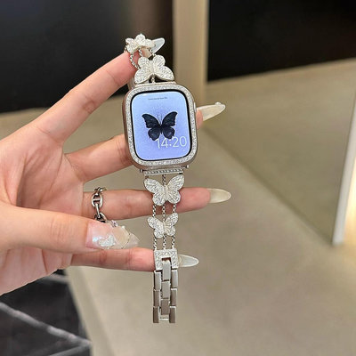 小米新款錶帶適用小米8pro手環小米手環7pro手錶帶男女腕帶高級新款蝴蝶細鑲鑽金屬錶鏈