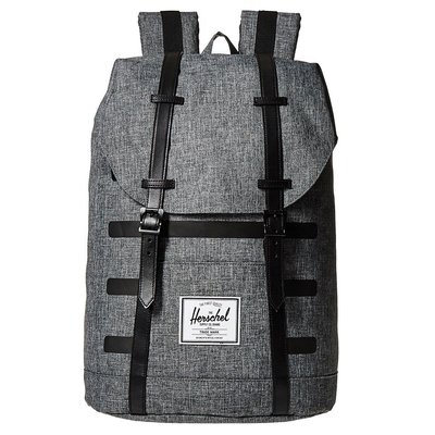 Herschel 高階 Retreat 大型 Offset 灰黑 黑色 條紋 真皮帶 帆布 筆電 後背包 [現貨]