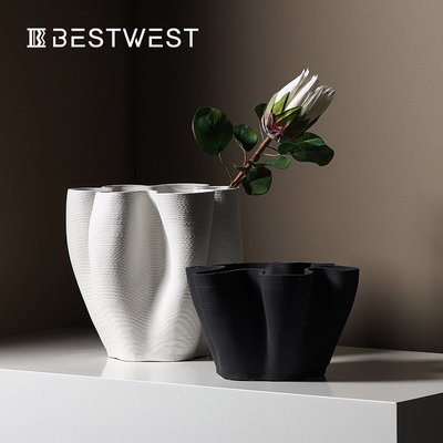 花瓶北歐黑白陶瓷大花瓶擺件 客廳落地樣板房家居裝飾品花盆