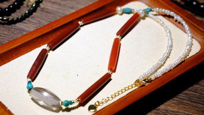 【二手】年水晶多棱頂珠，搭配2300多年 pyu時期，紅玉髓管珠，12662【愛收藏】古董 老貨 擺件