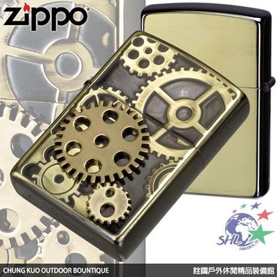 詮國 ZP492 Zippo 日系經典打火機 齒輪 (金銅色限量版) / 雙電鍍蝕刻金屬貼飾 / BSB