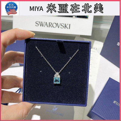 【潮尚飾界】代購?SWAROVSKI Sparkling璀璨海藍方形水晶鍊墜銀色項鍊 短項鍊 鎖骨鍊 情人節禮物