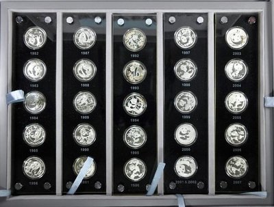 中國 紀念幣 1982-2007 1/4oz 25週年熊貓紀念銀幣組 原廠原盒