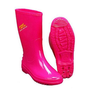 【雨鞋 中筒雨鞋 雨鞋女】桃紅色雨鞋-朝日牌 (303型)台灣製 女雨鞋 工作雨鞋 女用雨鞋 防滑雨鞋【安安大賣場】