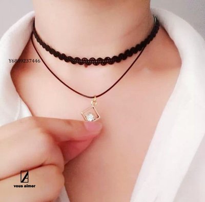 SE 韓國飾品 黑色蕾絲頸帶頸圈 頸鏈 短鏈 鎖骨鏈 方形/小圓珠/單水鑽閃亮項鍊 現貨