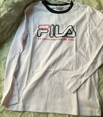 ｛全新品｝運動品牌公司貨Fila白色長袖棉T, size: 145cm