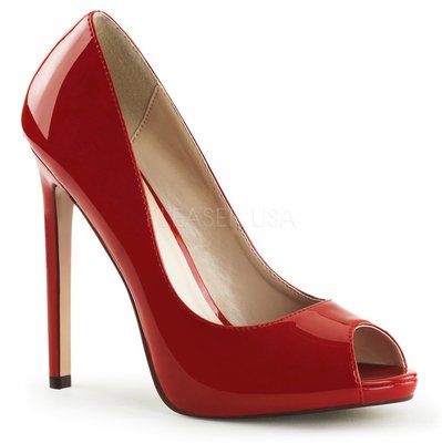 Shoes InStyle《五吋》美國品牌  PLEASER 原廠正品漆皮尖頭高跟魚口包鞋 有大尺碼『紅色』