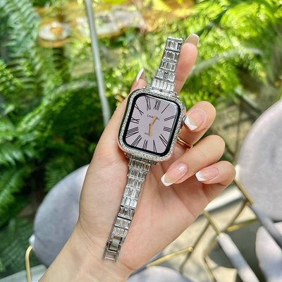 新品 不鏽鋼錶帶 Apple Watch 2 3 4 5 6 SE 7代 金屬鑲鑽錶帶 45 40 41 44mm-竹泓