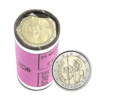 【幣】2005 EURO 西班牙國寶唐吉軻德400周年 2歐元紀念幣 --- 25枚1捲