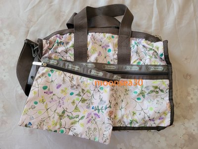 LeSportsac 淺粉浪漫花草中型旅行袋 全新正品 附收納袋