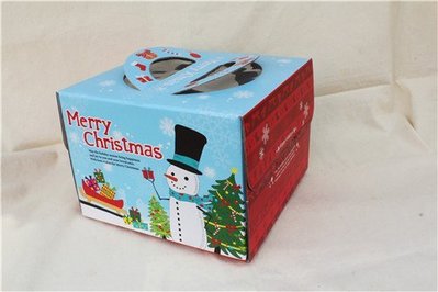 聖誕手提6吋蛋糕盒_耶誕頌禮(附金盤)_2入_A17-33-6◎聖誕.聖誕節.手提.6吋.蛋糕.紙盒.手提盒.金盤
