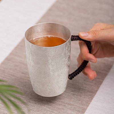 現貨熱銷-茶具家用大容量手工雪花紋茶杯子純銀999馬克杯大號簡約水杯喝茶茶具免運
